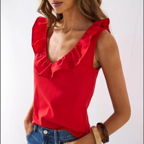 Mango Red Ruffled Sleeveless Top - Picture 2 of 6